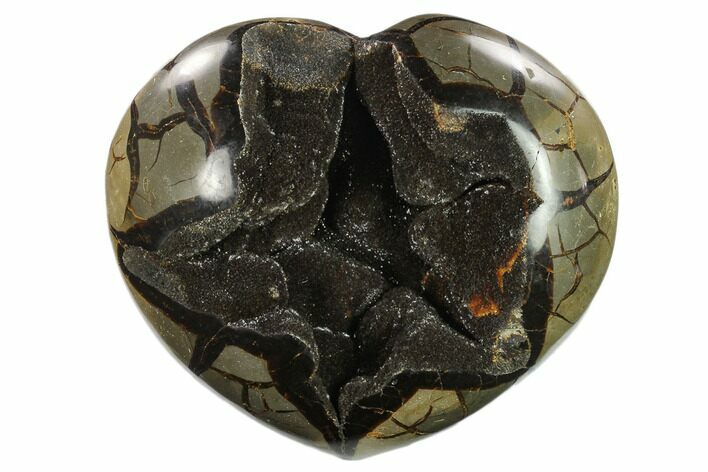 Polished Septarian Geode Heart - Black Crystals #134440